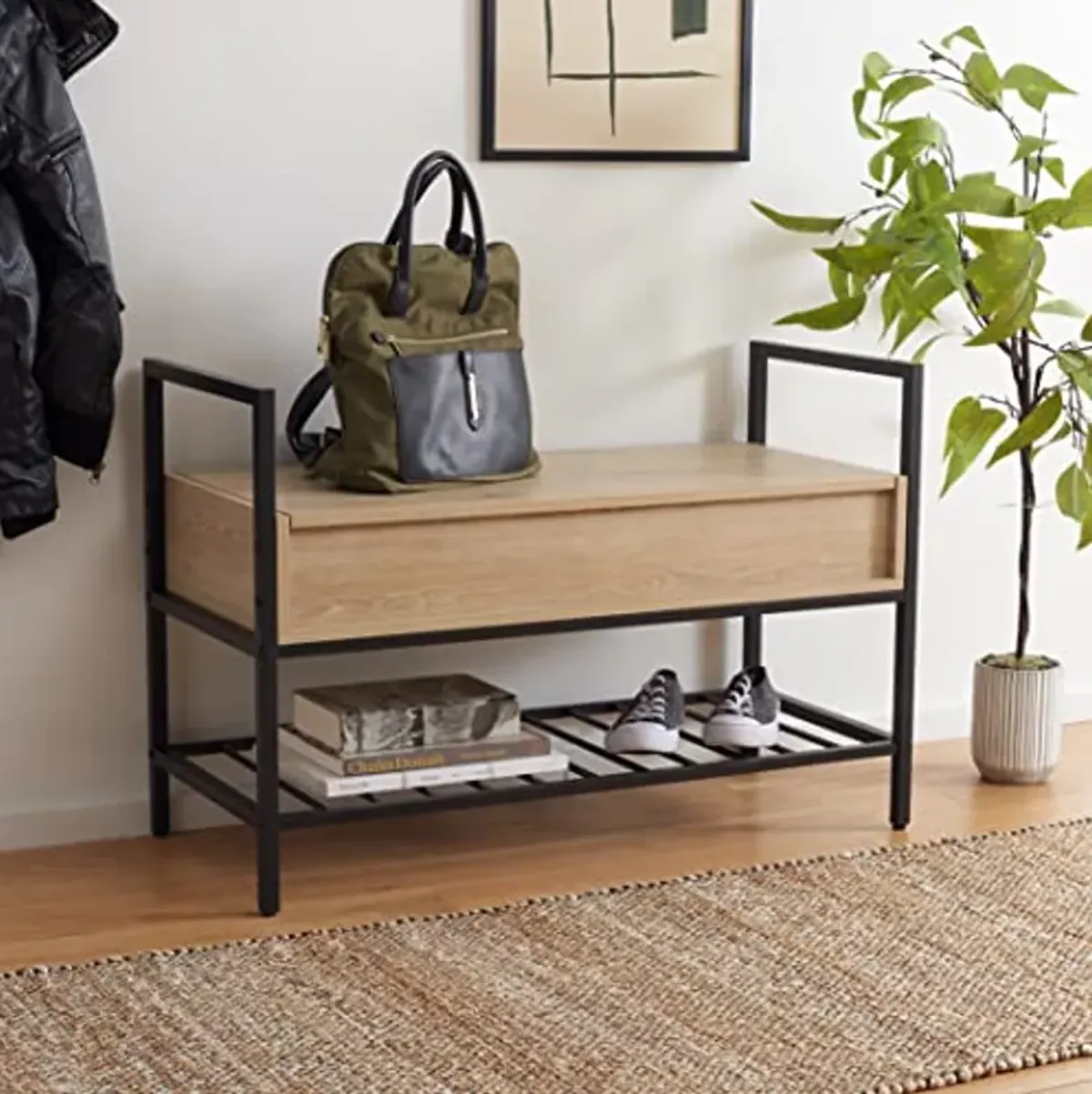 SAFAVIEH Home Collection Rhonwen Sand/Black Storage Bench