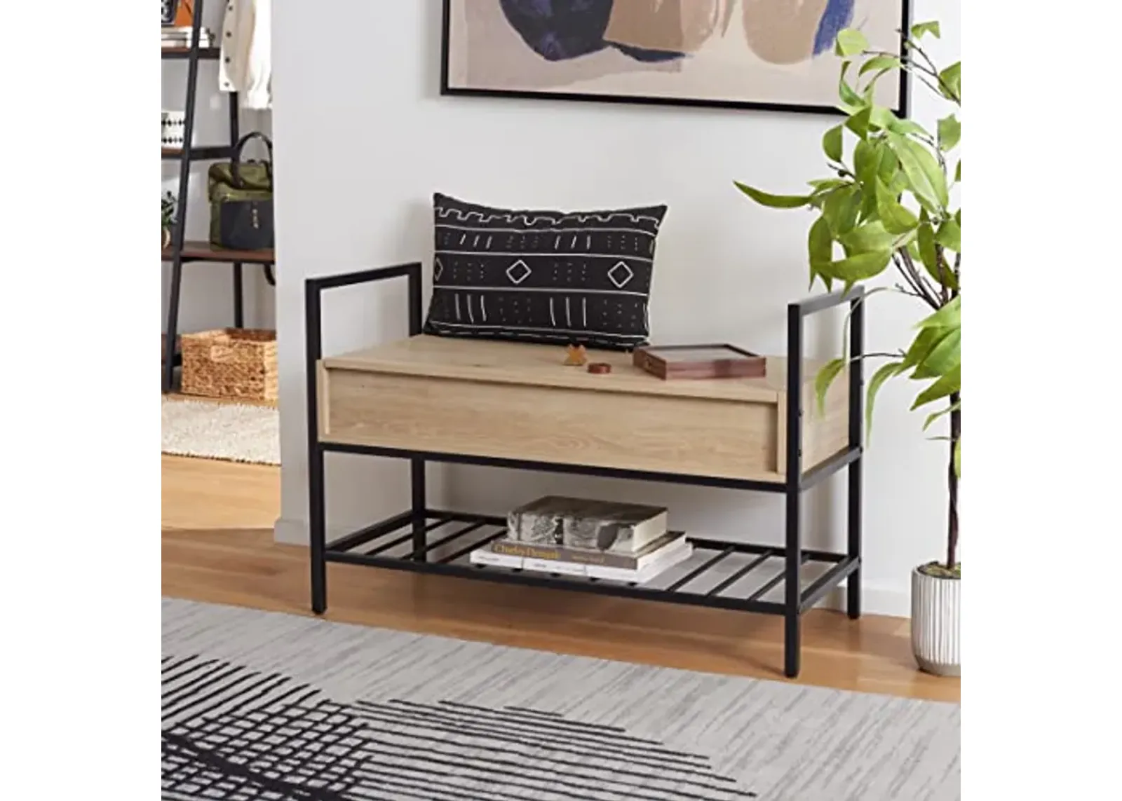 SAFAVIEH Home Collection Rhonwen Sand/Black Storage Bench