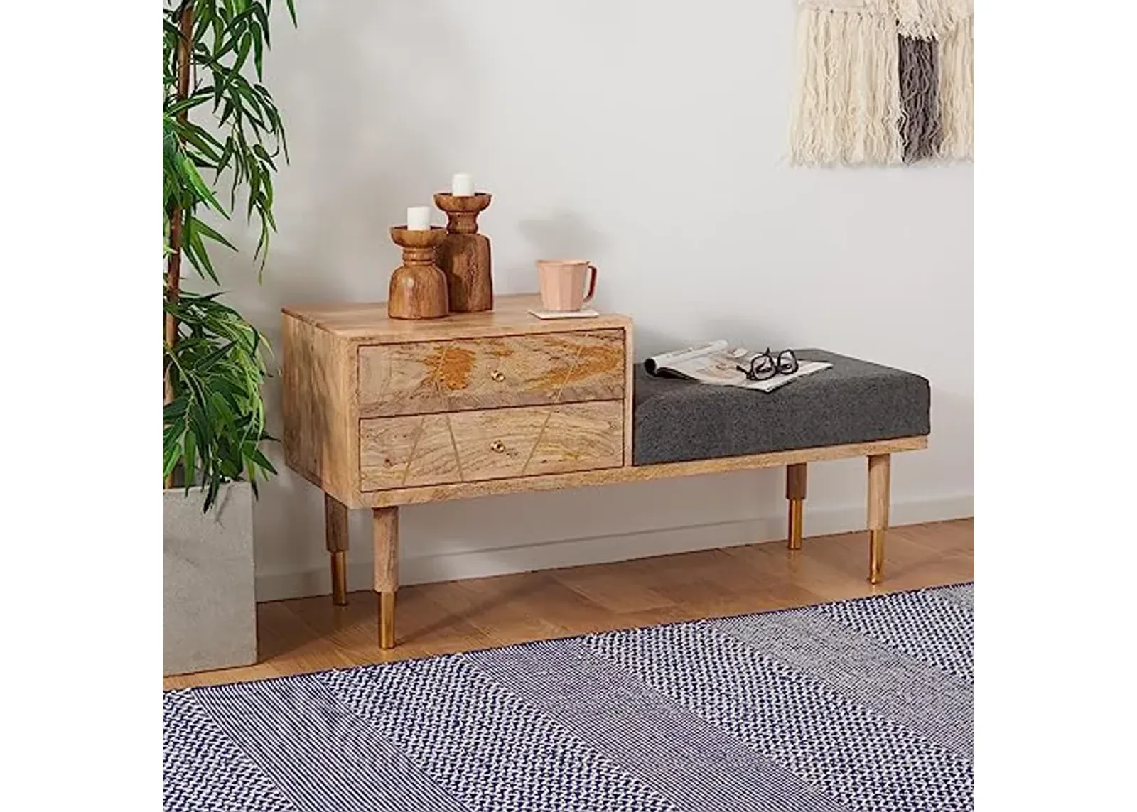 SAFAVIEH Home Collection BCH9000 Bench, Natural/Grey