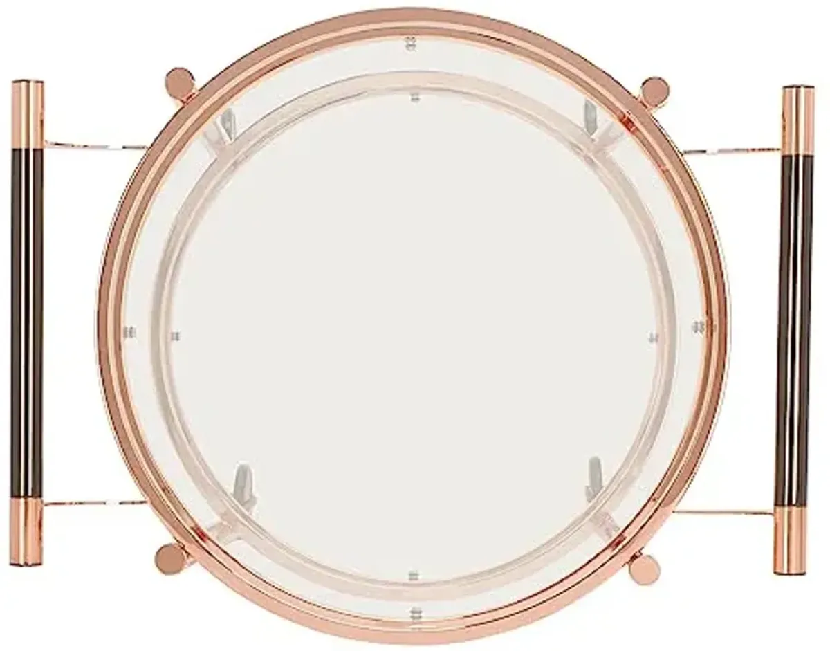 Safavieh Home Collection Sienna Rose Gold/Black Nickel Trim Handle/Tempered Glass 2-Tier Round Bar Cart