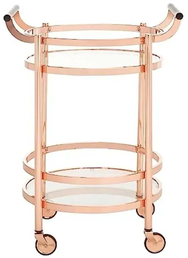 Safavieh Home Collection Sienna Rose Gold/Black Nickel Trim Handle/Tempered Glass 2-Tier Round Bar Cart