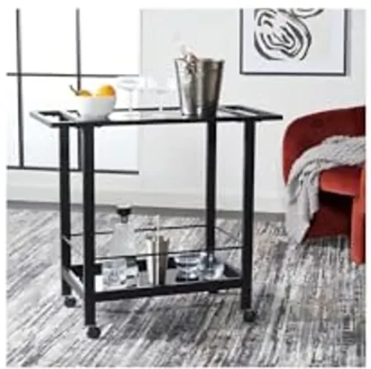 Safavieh Home Collection Gaelle Matte Black/Black 2-Tier Bar Cart with Handle