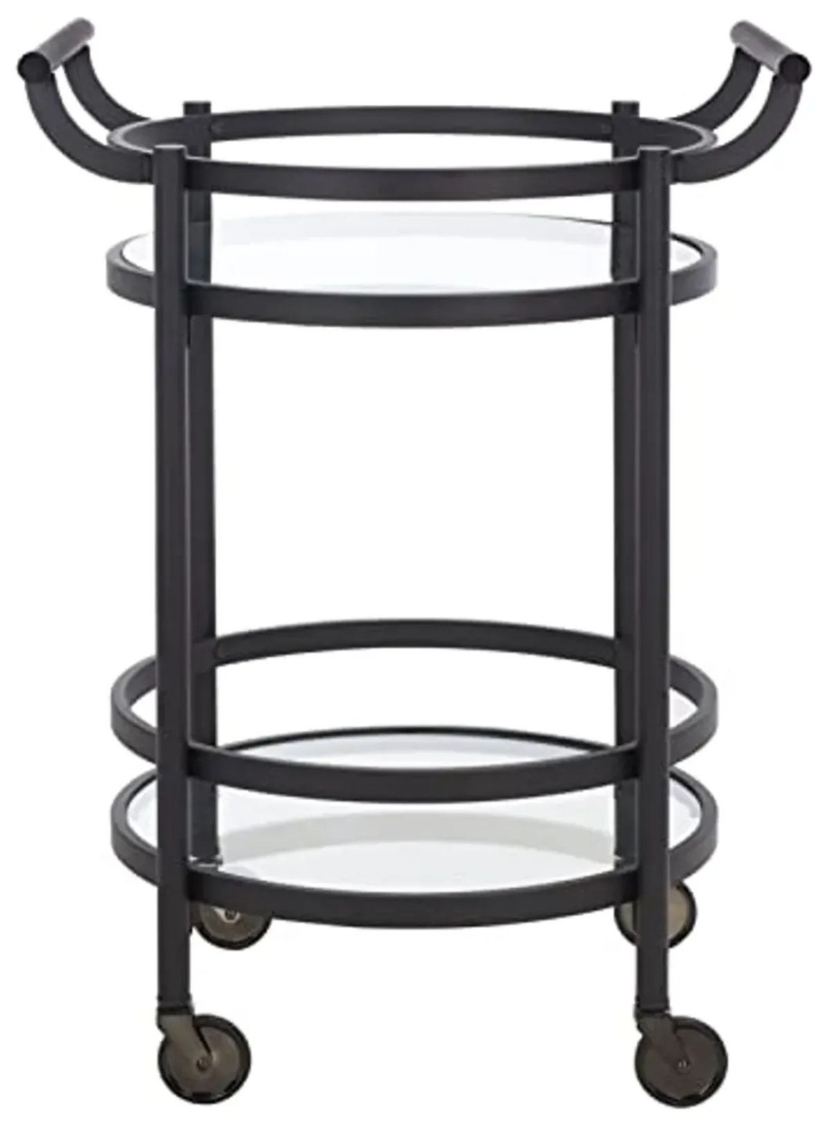 Safavieh Home Collection Sienna Matte Black/Black Nickel Trim Handle/Tempered Glass 2-Tier Round Bar Cart