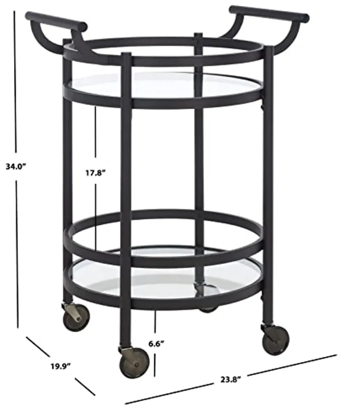 Safavieh Home Collection Sienna Matte Black/Black Nickel Trim Handle/Tempered Glass 2-Tier Round Bar Cart