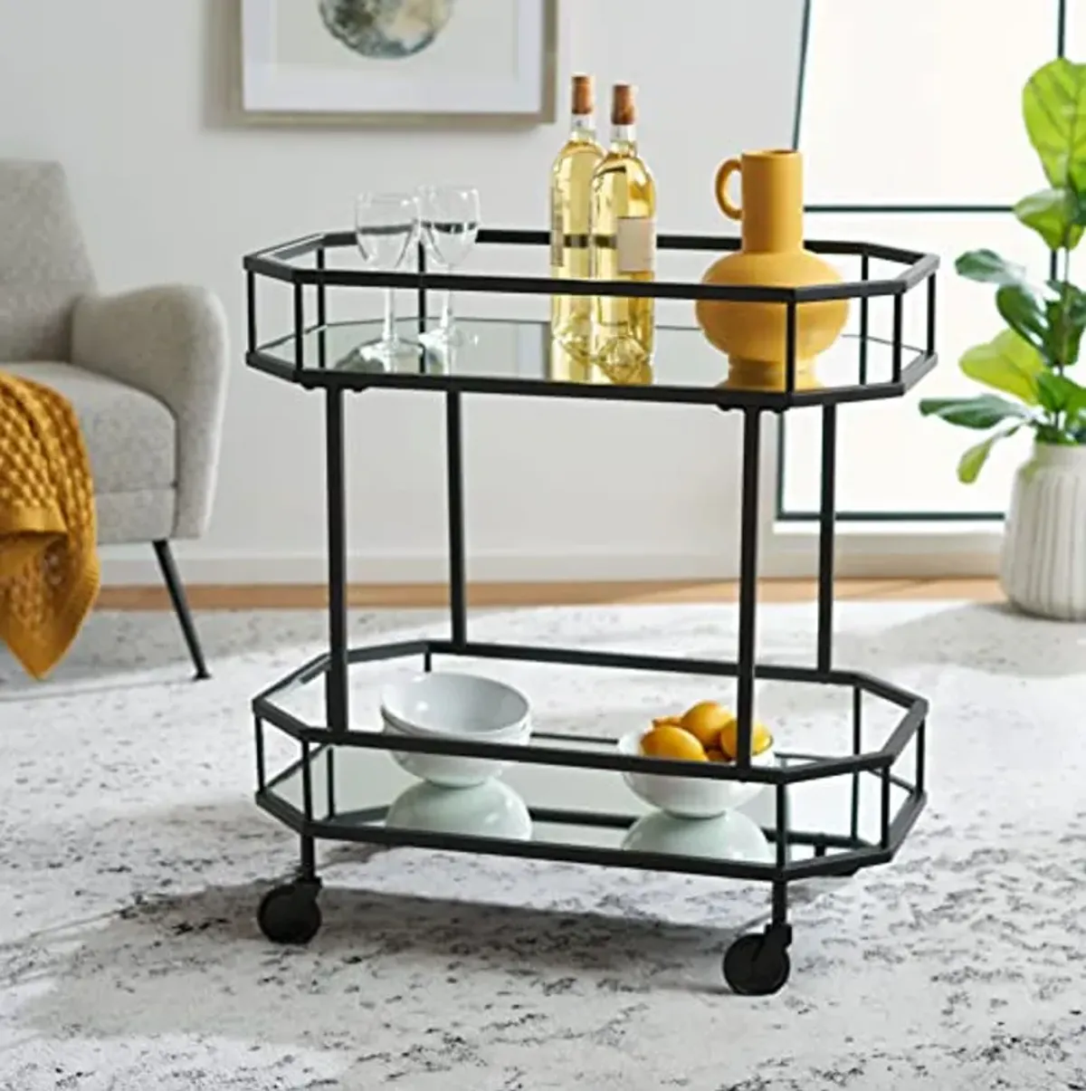 Safavieh Home Collection Silva Black 2-Tier Octagon Bar Cart