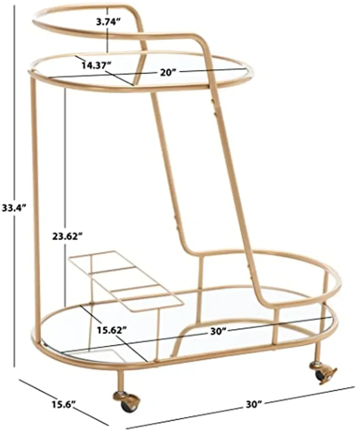 SAFAVIEH Home Collection Midas Gold/Mirrored 2-Tier Oval Bar Cart