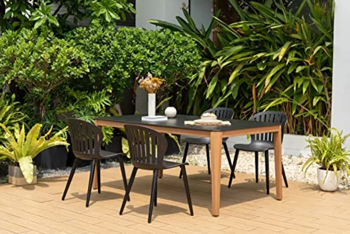 Amazonia | Ideal for Patio and Outdoors | Black Table Aluminum Chairs Lyon 5-Piece Rectangular Dining Set | Eucalyptus Wood