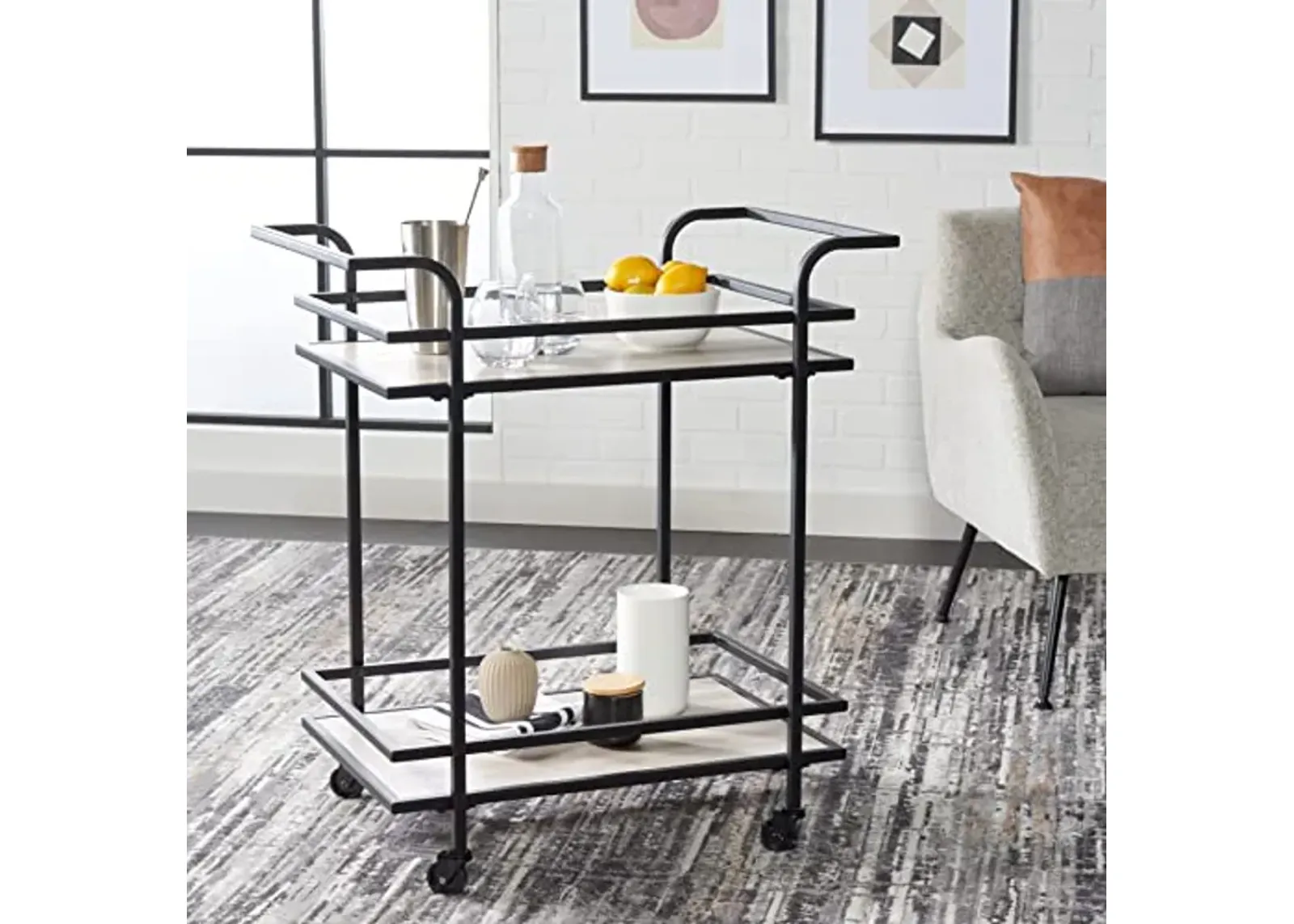 Safavieh Home Collection Lameris Matte Black/Grey 2-Tier Bart Cart with Handle