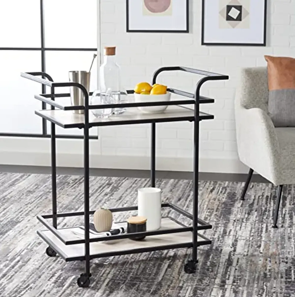 Safavieh Home Collection Lameris Matte Black/Grey 2-Tier Bart Cart with Handle