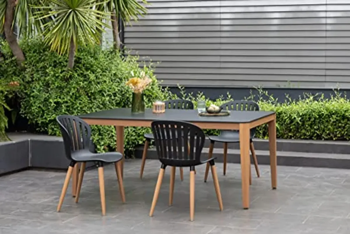 Amazonia Lyon 5-Piece Rectangular Dining Set | Eucalyptus Wood | Ideal for Patio and Outdoors | Black Table and Black Chairs