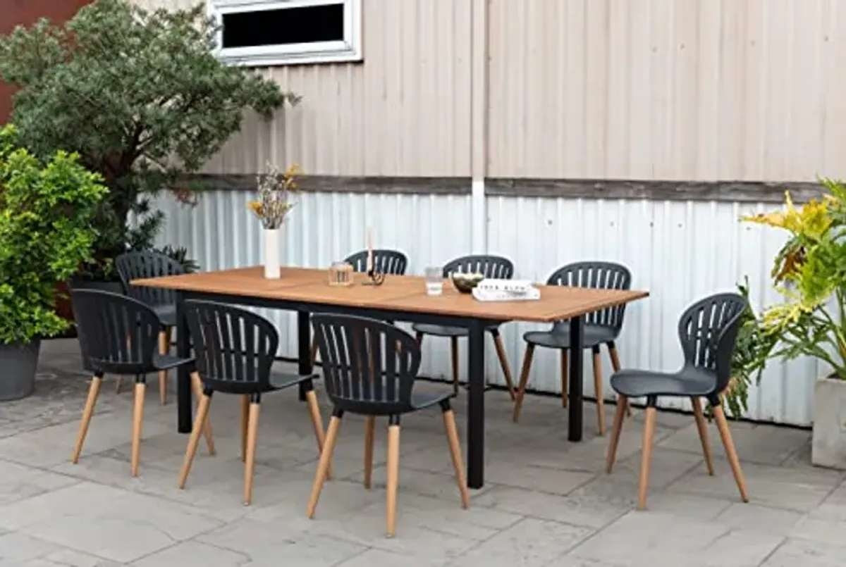 Amazonia | Certified Teak | Ideal for Patio and Outdoors | Black Chairs Courlay 9-Piece Rectangular Extendable Dining Set, Brown