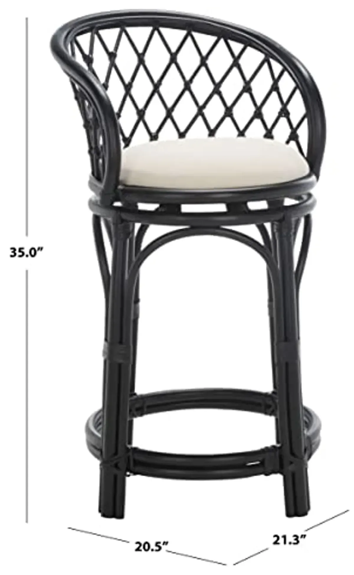 Safavieh Home Collection Tura Black/White Solid Wood Rattan 25-inch Counter Stool with Cushion