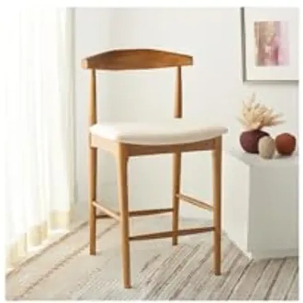 Safavieh Home Collection Lionel Retro Walnut/Cream Cushion 26-inch Counter Stool