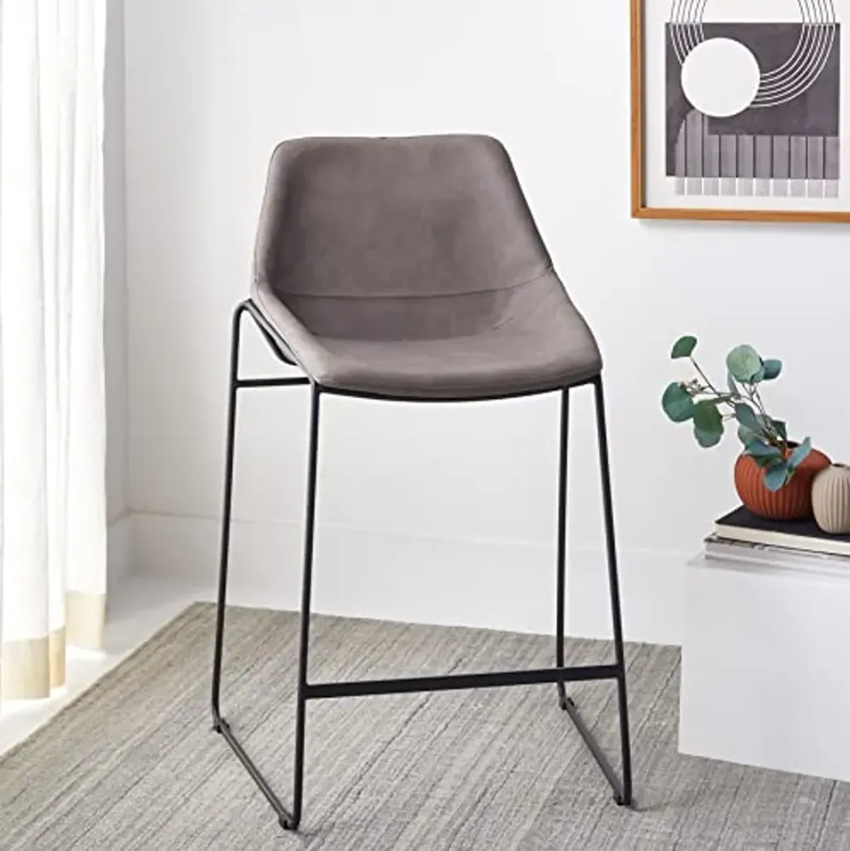 Safavieh Home Collection Alexis Mid-Century Ash Grey/Black Legs 27-inch Counter Stool