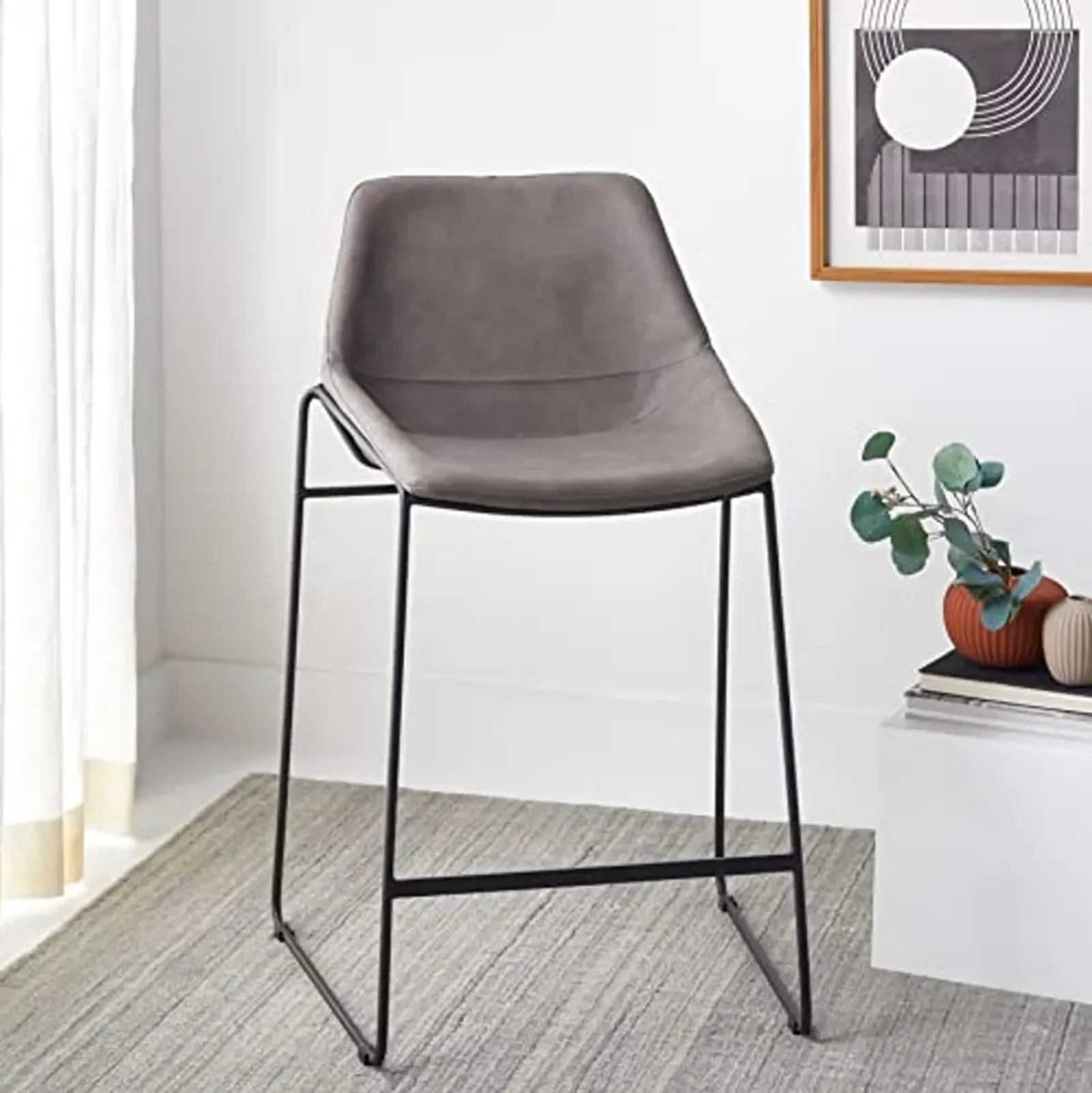 Safavieh Home Collection Alexis Mid-Century Ash Grey/Black Legs 27-inch Counter Stool