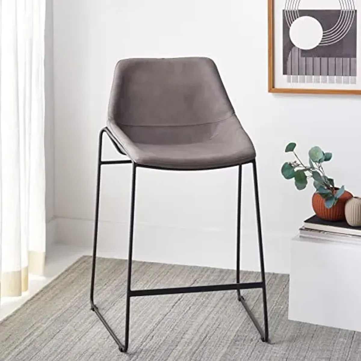 Safavieh Home Collection Alexis Mid-Century Ash Grey/Black Legs 27-inch Counter Stool