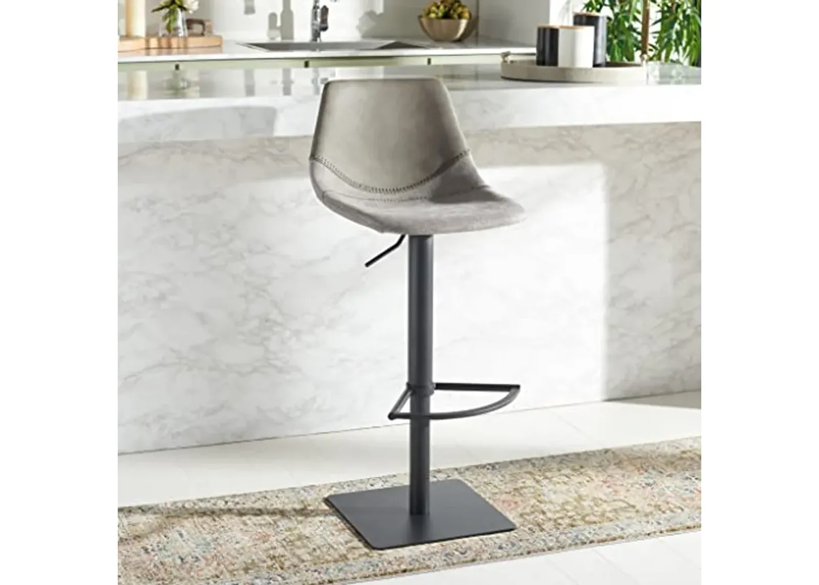 Safavieh Home Collection Rylen Grey/Black Gas Lift Adjustable Height Bar Stool