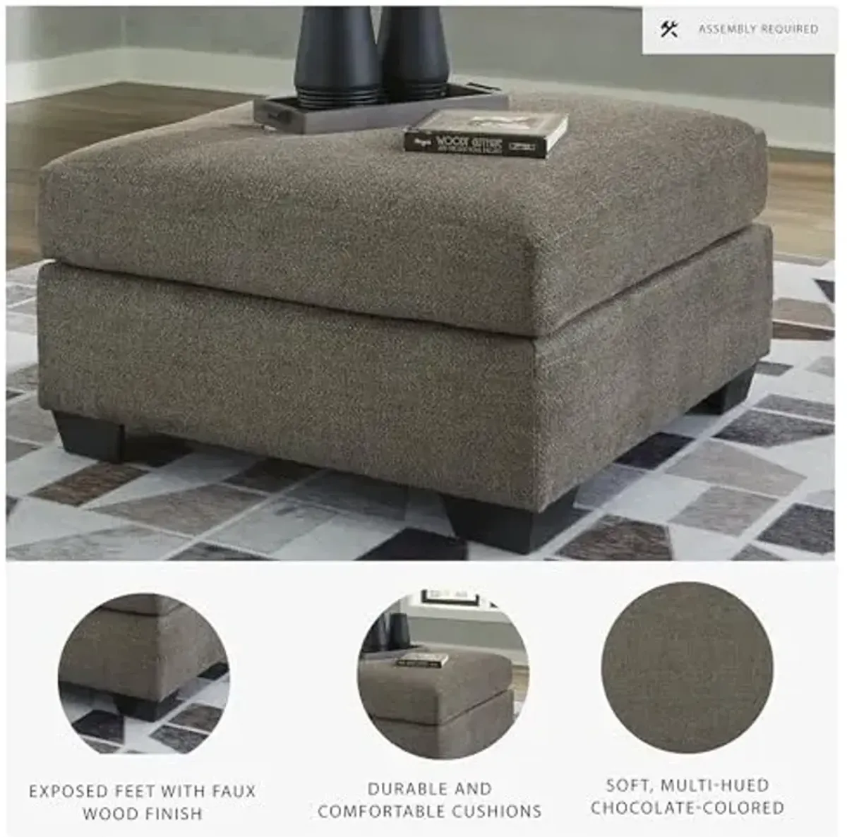 Signature Design by Ashley Mahoney Contemporary Oversized Accent Ottoman, Dark Gray