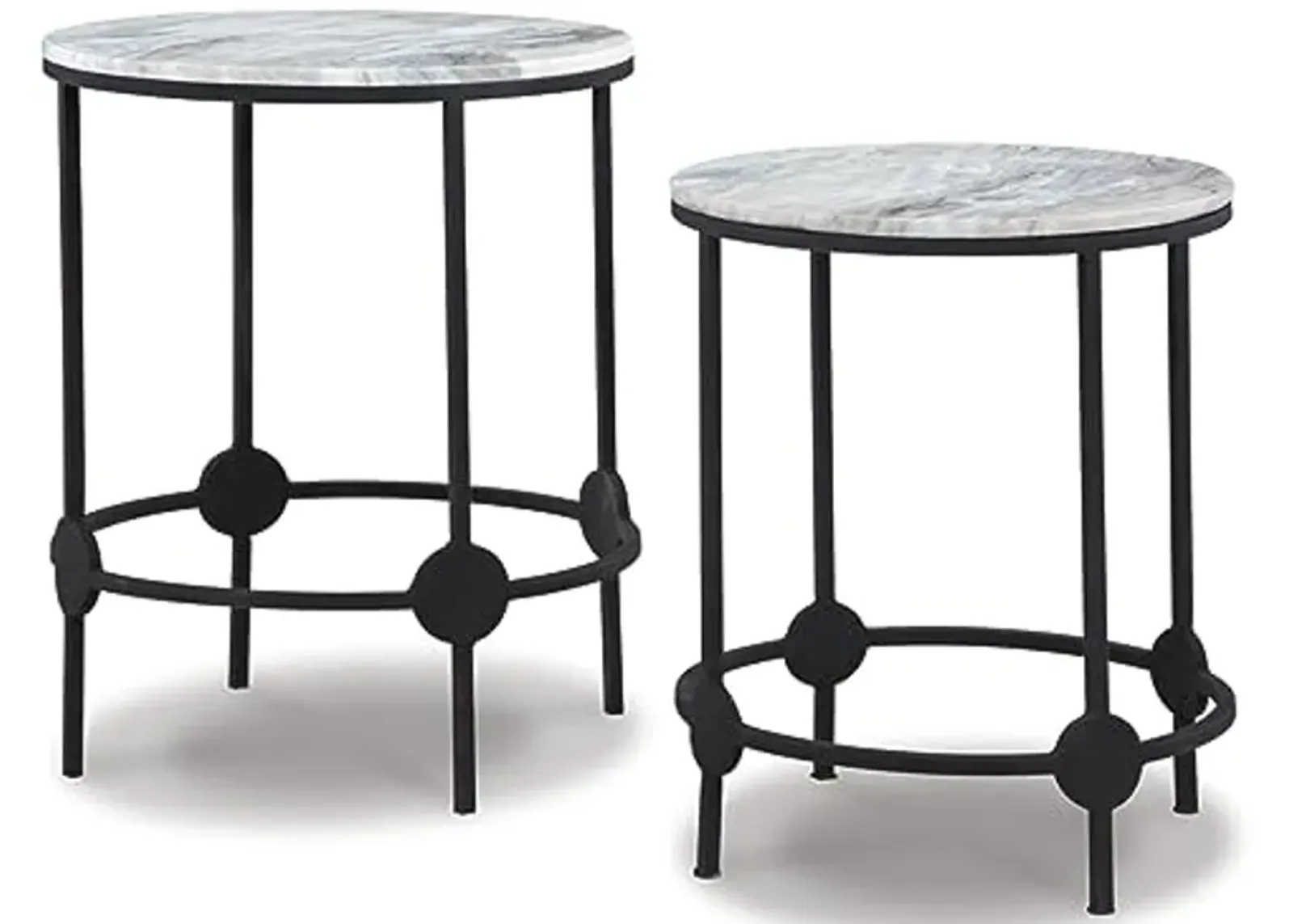 Signature Design by Ashley Beashaw Casual Accent Table with Marble Top Set, 2 Count, Black & Gray