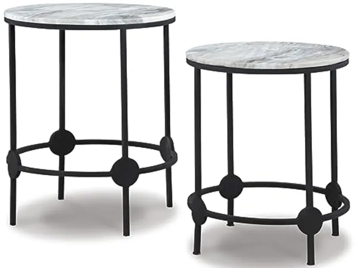 Signature Design by Ashley Beashaw Casual Accent Table with Marble Top Set, 2 Count, Black & Gray