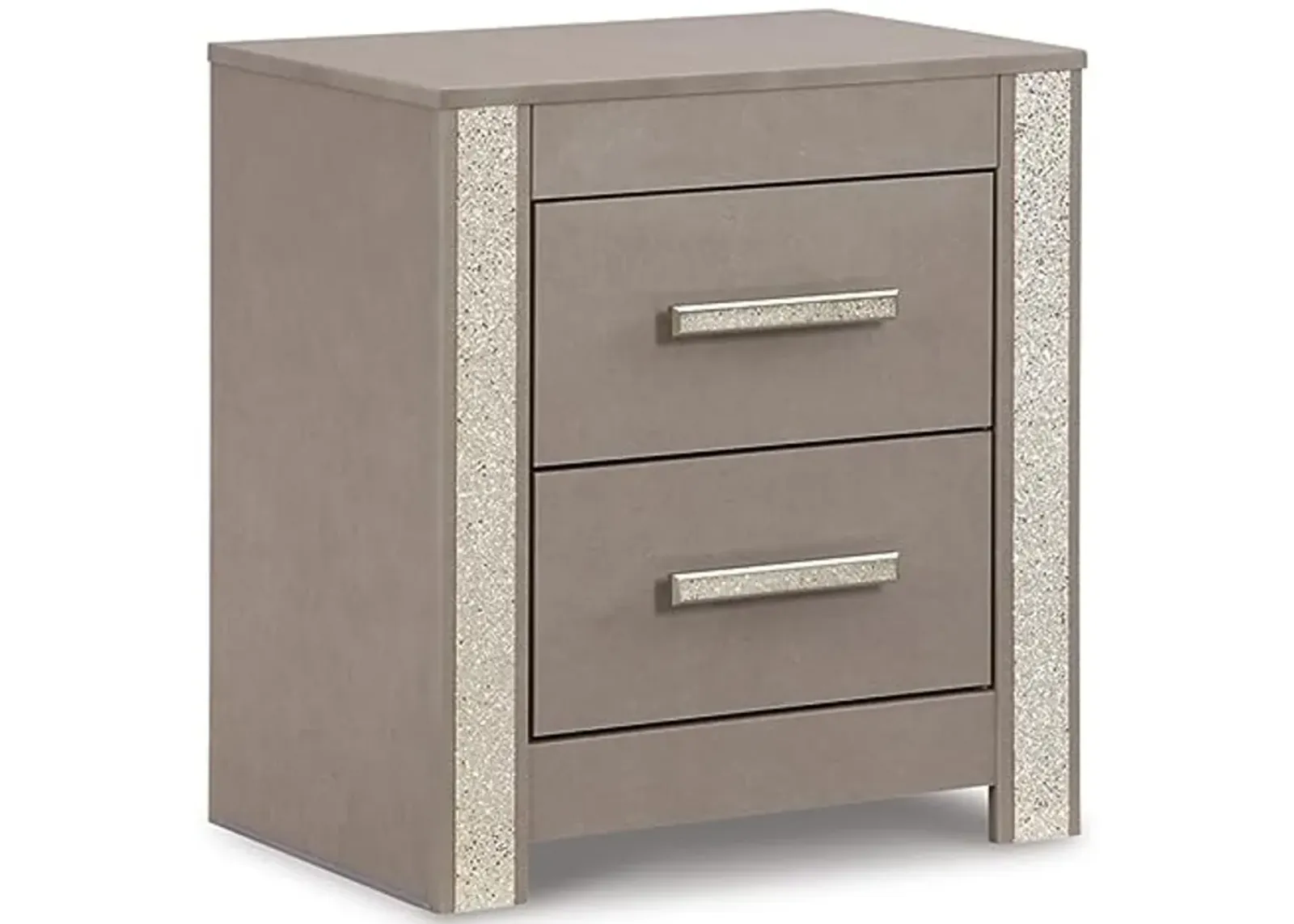 Signature Design by Ashley Surancha Glam Glitter 2 Drawer Night Stand with USB Charging Port, Gray