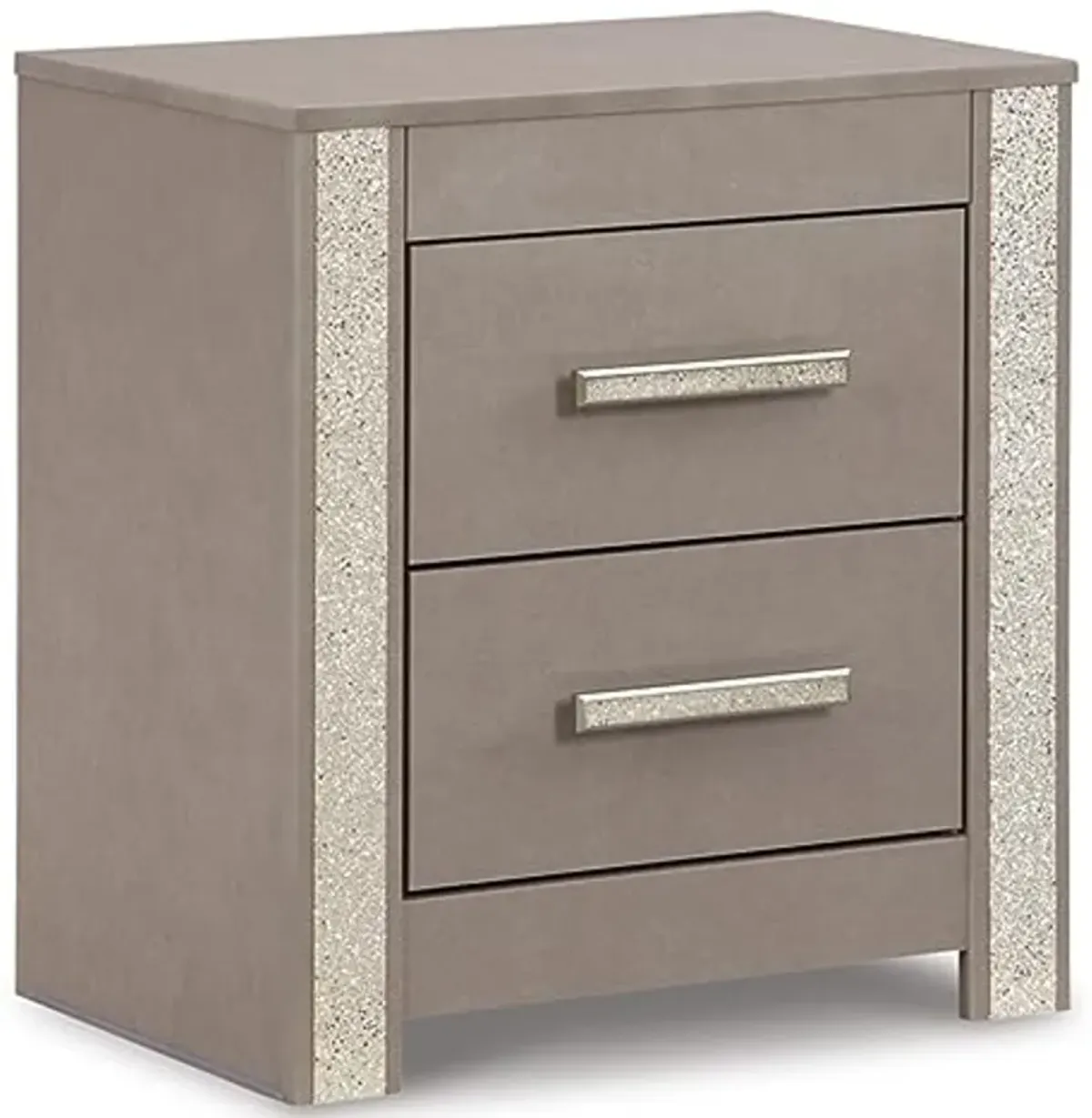 Signature Design by Ashley Surancha Glam Glitter 2 Drawer Night Stand with USB Charging Port, Gray