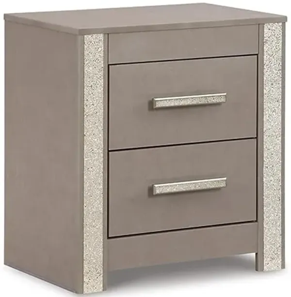 Signature Design by Ashley Surancha Glam Glitter 2 Drawer Night Stand with USB Charging Port, Gray