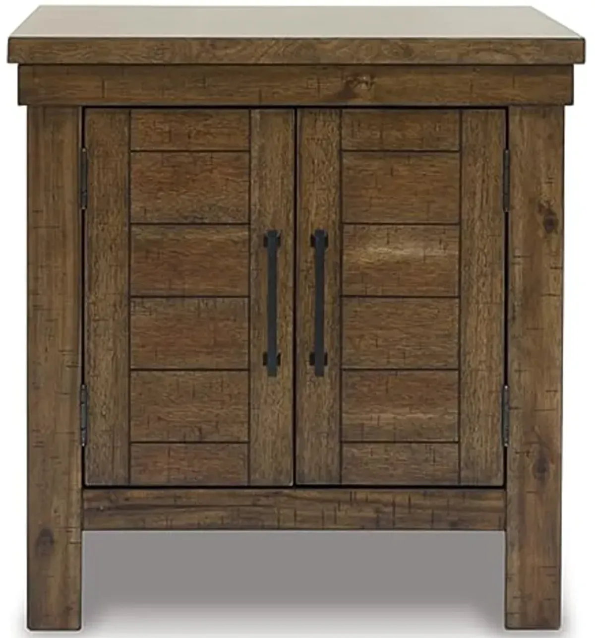 Signature Design by Ashley Moriville Rustic Farmhouse End Table with Dual Cabinet Doors, Brown