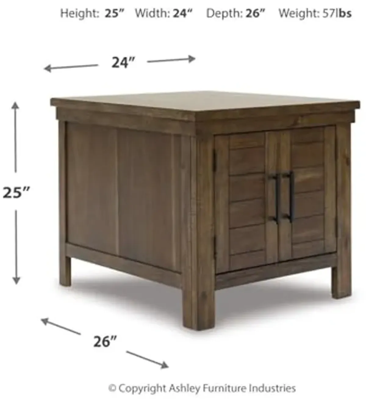 Signature Design by Ashley Moriville Rustic Farmhouse End Table with Dual Cabinet Doors, Brown