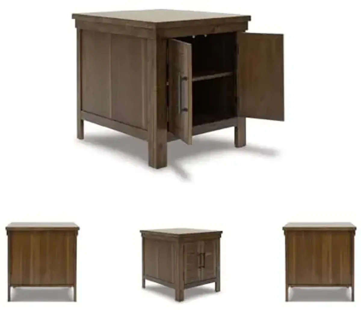 Signature Design by Ashley Moriville Rustic Farmhouse Rectangular End Table with Dual Cabinet Doors, Antique Bronze-Tone Hardware, Wood, 25" High, Brown
