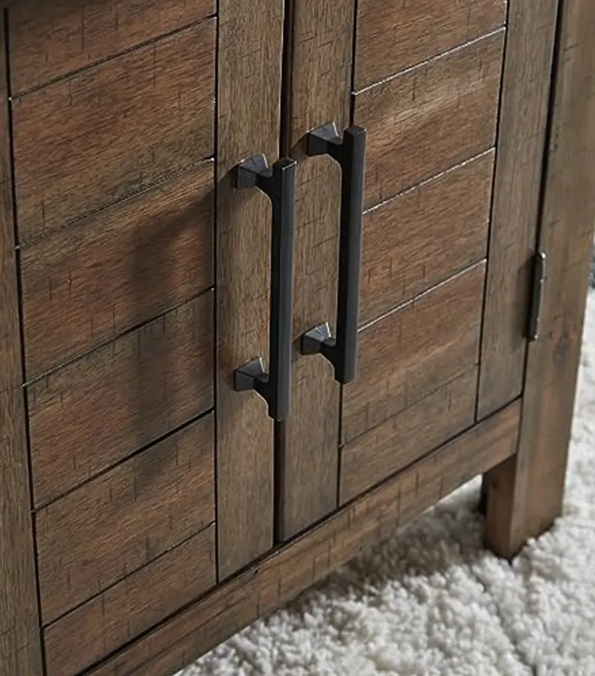 Signature Design by Ashley Moriville Rustic Farmhouse End Table with Dual Cabinet Doors, Brown