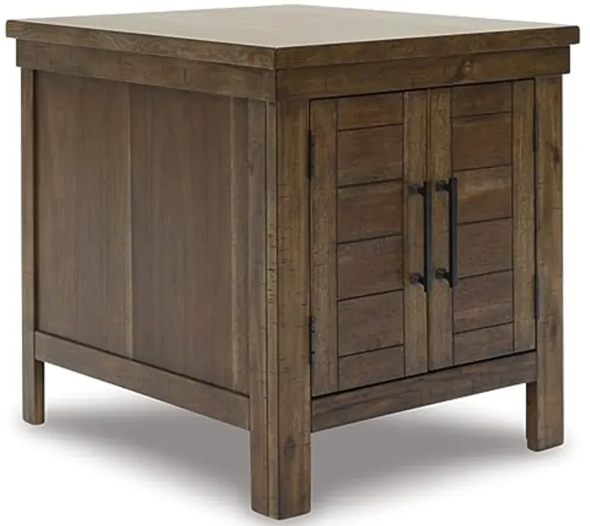 Signature Design by Ashley Moriville Rustic Farmhouse End Table with Dual Cabinet Doors, Brown