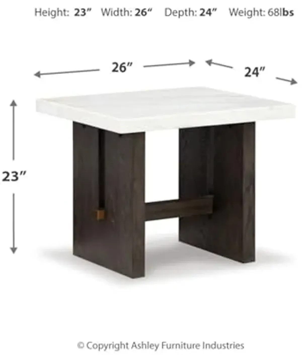 Signature Design by Ashley Burkhaus Traditional End Table with Marble Tabletop, Dark Brown & White