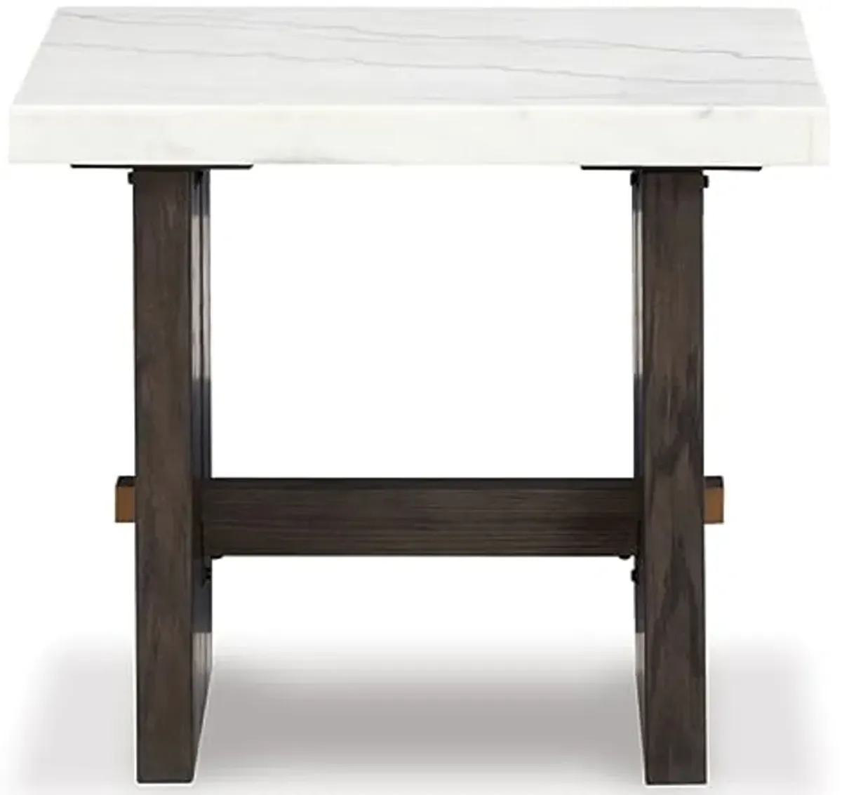 Signature Design by Ashley Burkhaus Traditional End Table with Marble Tabletop, Dark Brown & White