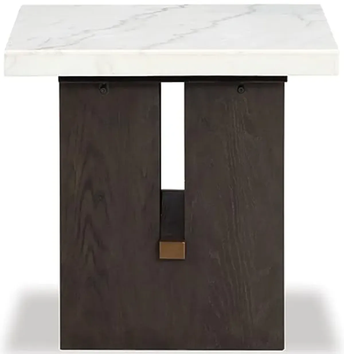 Signature Design by Ashley Burkhaus Traditional End Table with Marble Tabletop, Dark Brown & White