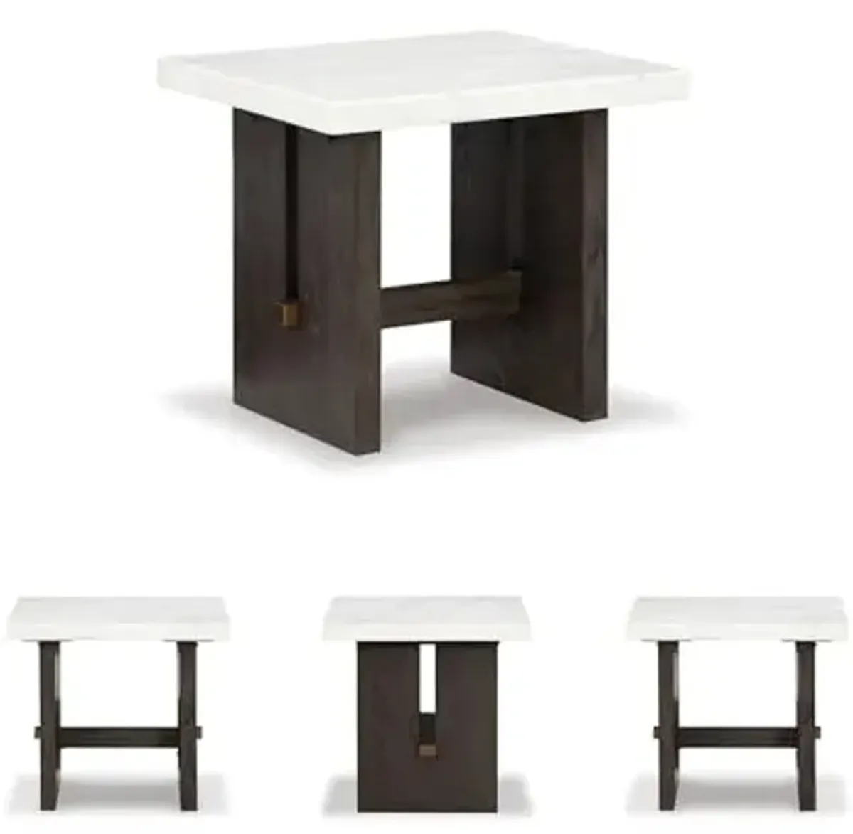 Signature Design by Ashley Burkhaus Traditional End Table with Marble Tabletop, Dark Brown & White