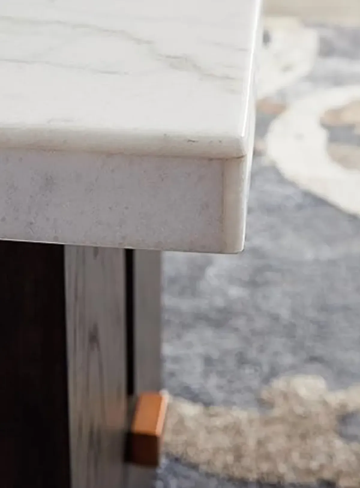 Signature Design by Ashley Burkhaus Traditional End Table with Marble Tabletop, Dark Brown & White