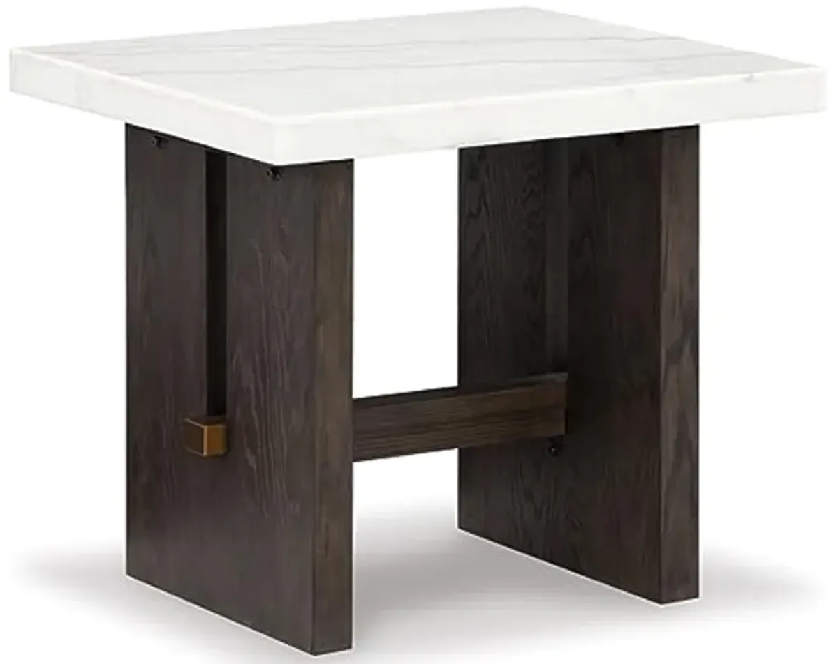 Signature Design by Ashley Burkhaus Traditional End Table with Marble Tabletop, Dark Brown & White