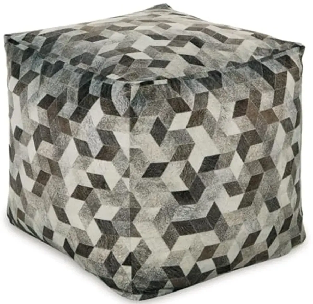 Signature Design by Ashley Albermarle Casual Geometric Patterned Pouf 18 x 18 Inches, Gray & Dark Brown