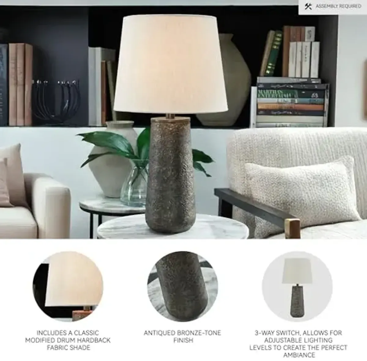 Signature Design by Ashley Chaston Casual Modern Table Lamp Set, 2 Count, Antique Bronze Finish