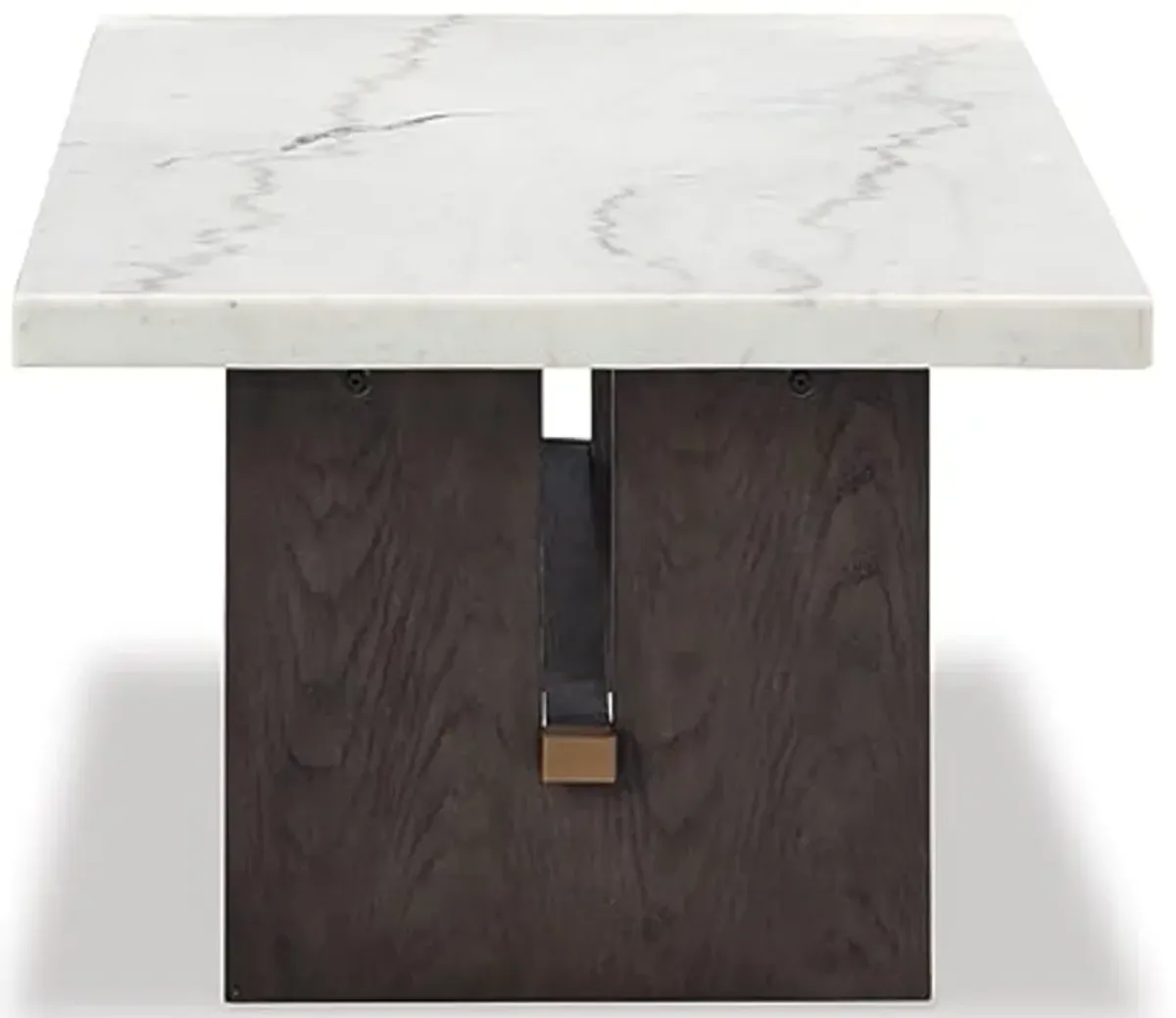 Signature Design by Ashley Burkhaus Traditional Rectangular Coffee Table with Marble Tabletop, Dark Brown & White