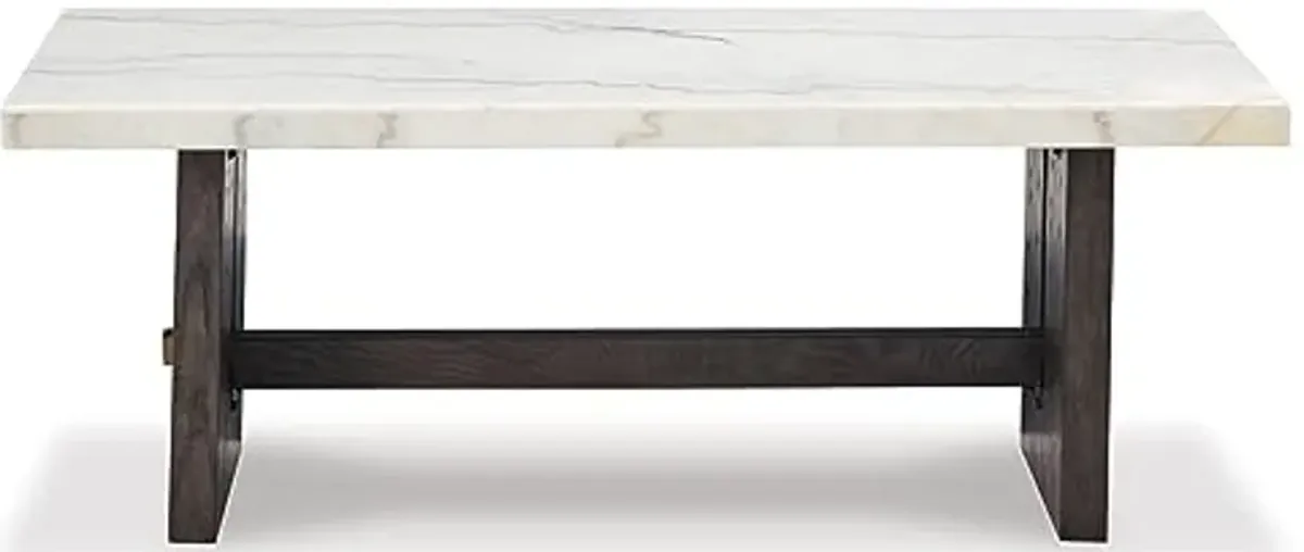 Signature Design by Ashley Burkhaus Traditional Rectangular Coffee Table with Marble Tabletop, Dark Brown & White