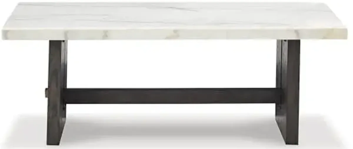 Signature Design by Ashley Burkhaus Traditional Rectangular Coffee Table with Marble Tabletop, Dark Brown & White