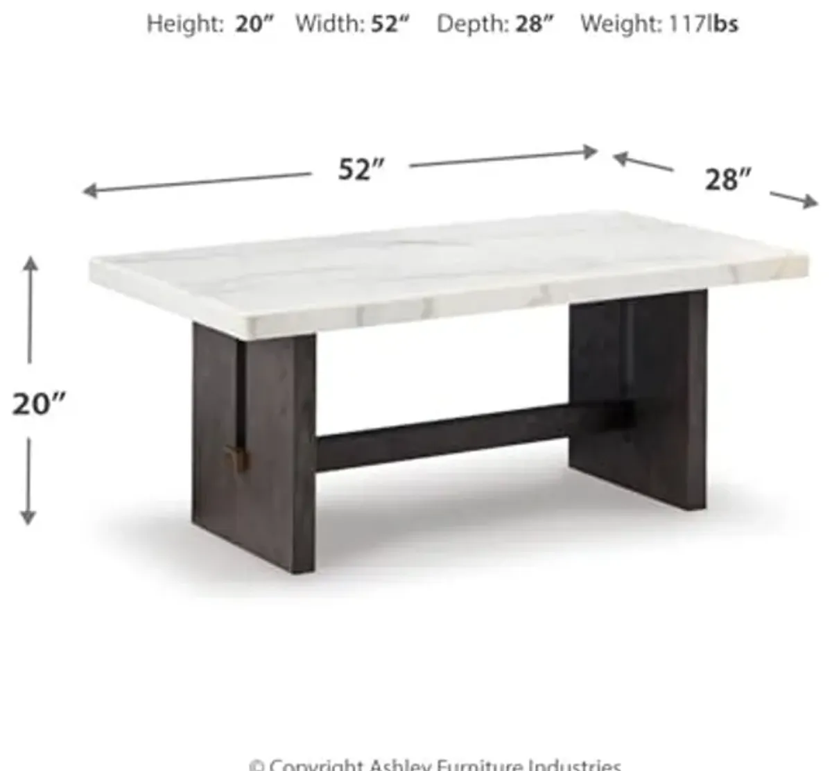 Signature Design by Ashley Burkhaus Traditional Rectangular Coffee Table with Marble Tabletop, Dark Brown & White