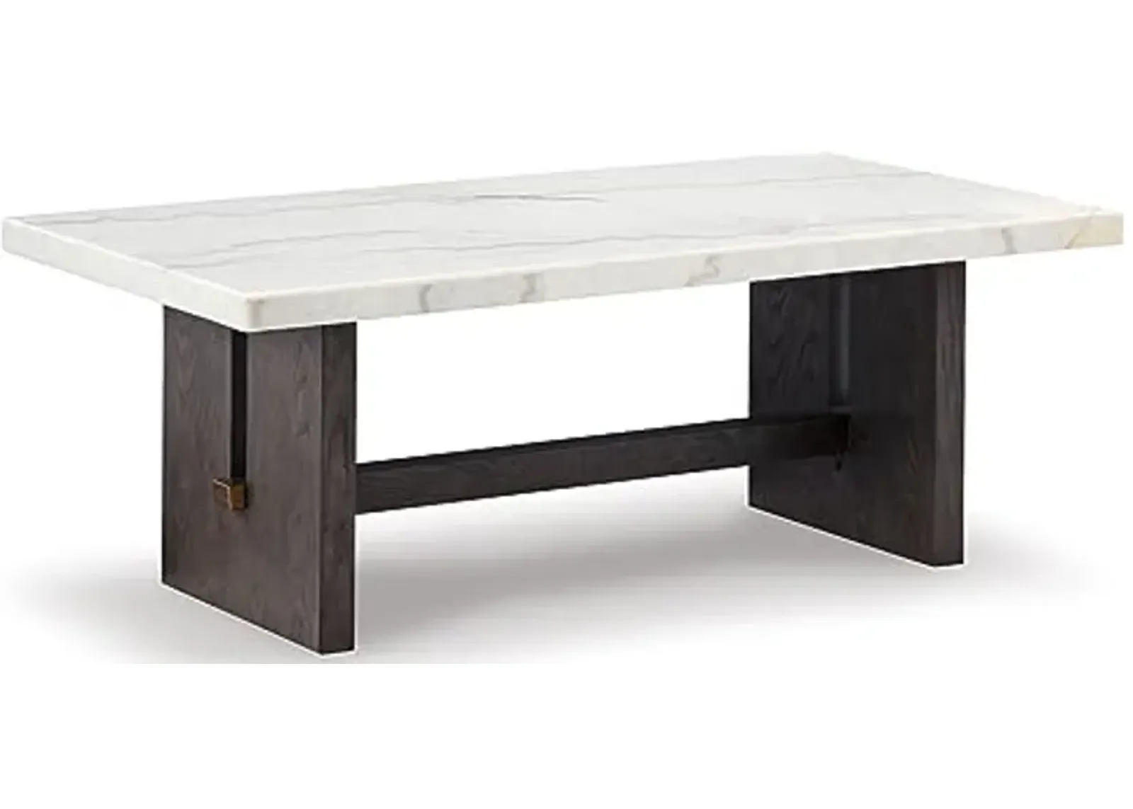 Signature Design by Ashley Burkhaus Traditional Rectangular Coffee Table with Marble Tabletop, Dark Brown & White