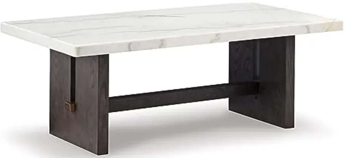 Signature Design by Ashley Burkhaus Traditional Rectangular Coffee Table with Marble Tabletop, Dark Brown & White