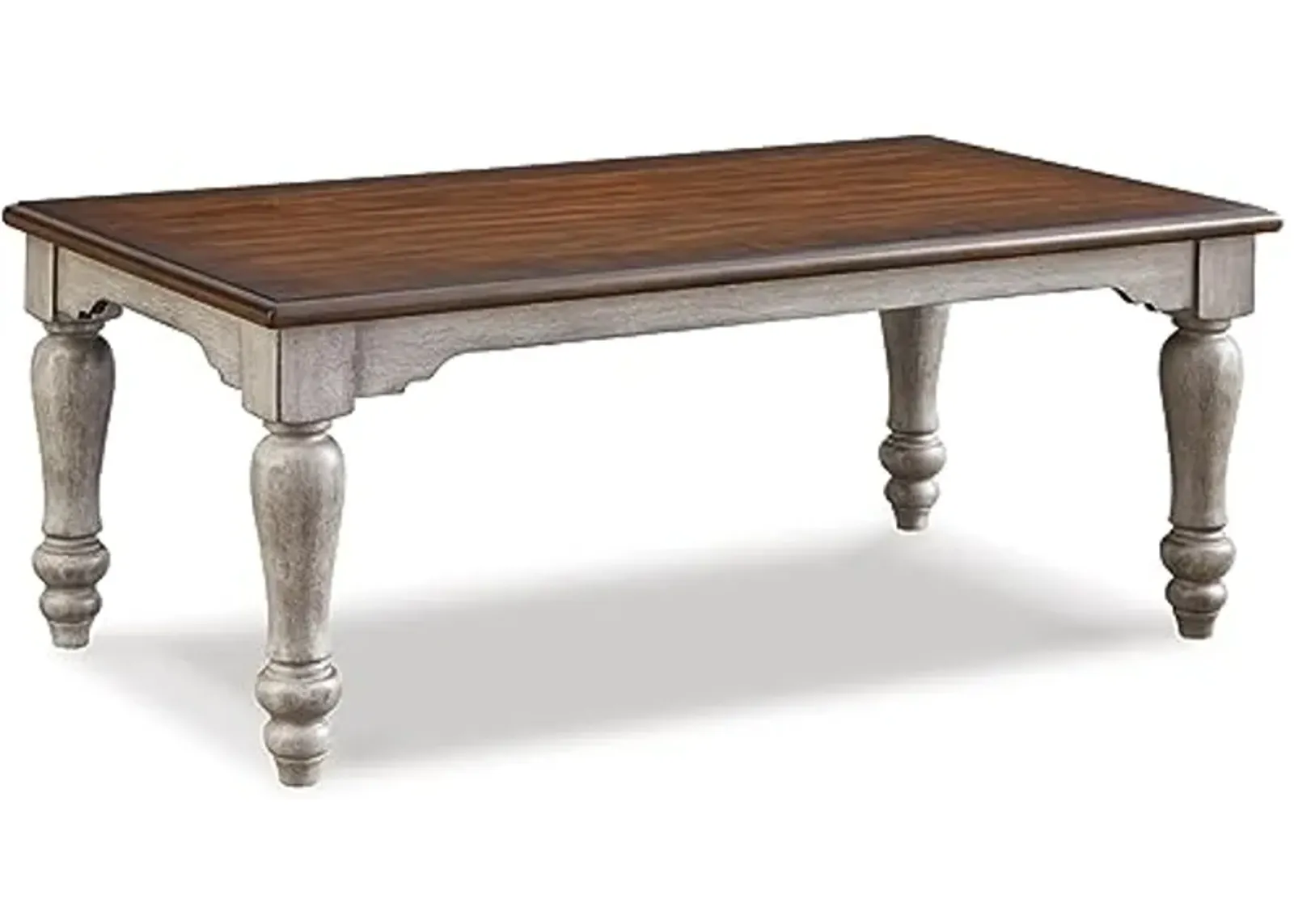 Signature Design by Ashley Lodenbay Classic Farmhouse Coffee Table with Turned Legs, 28" D x 52.13" W x 20.13" H, Antique Gray & Brown