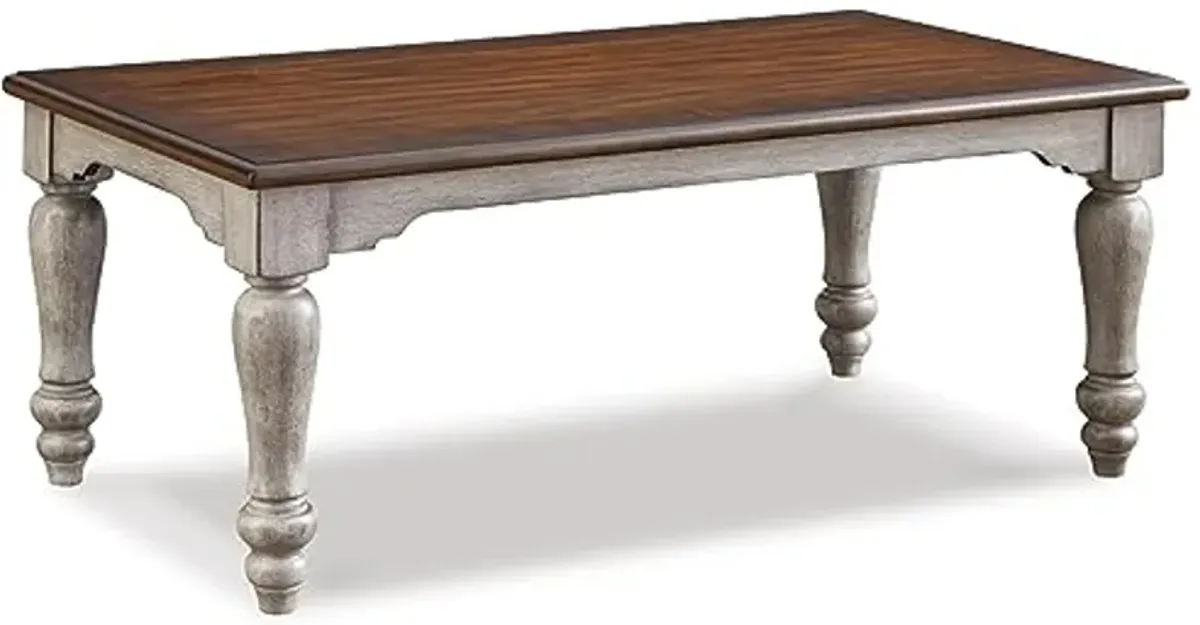 Signature Design by Ashley Lodenbay Classic Farmhouse Coffee Table with Turned Legs, 28" D x 52.13" W x 20.13" H, Antique Gray & Brown