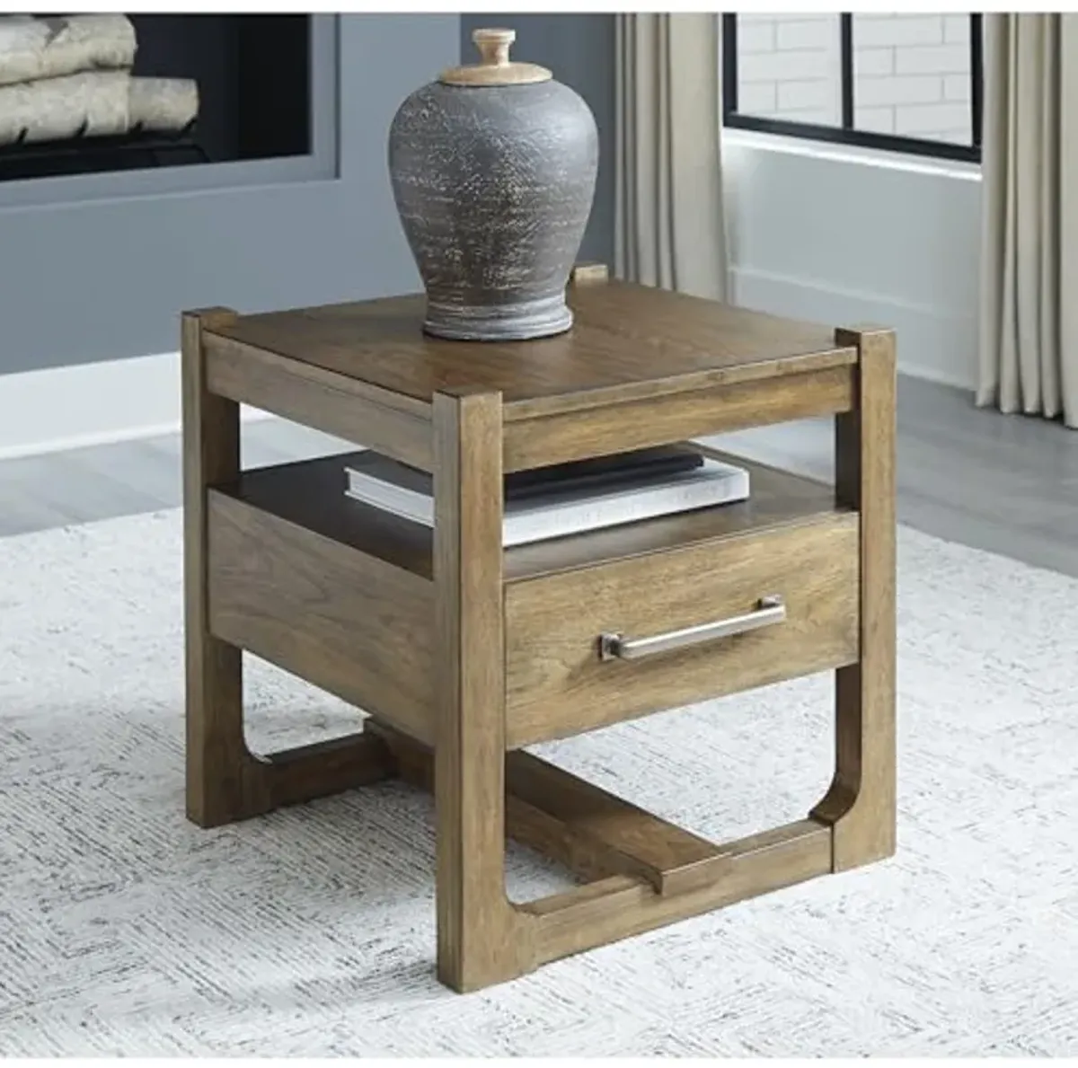 Signature Design by Ashley Cabalynn Casual End Table with 1 Drawer, Light Brown