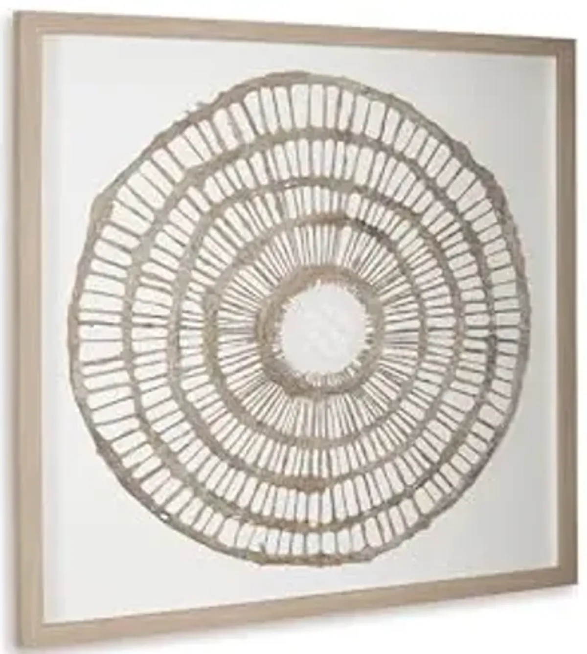 Signature Design by Ashley Brockham Bohemian Framed Geometric Wall Sculpture, Tan & White